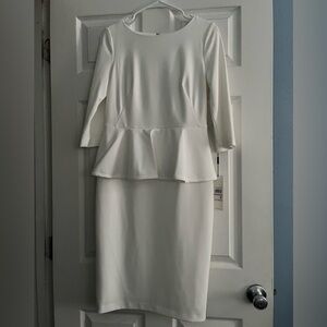Calvin Klein Cream Long Sleeve Peplum Dress